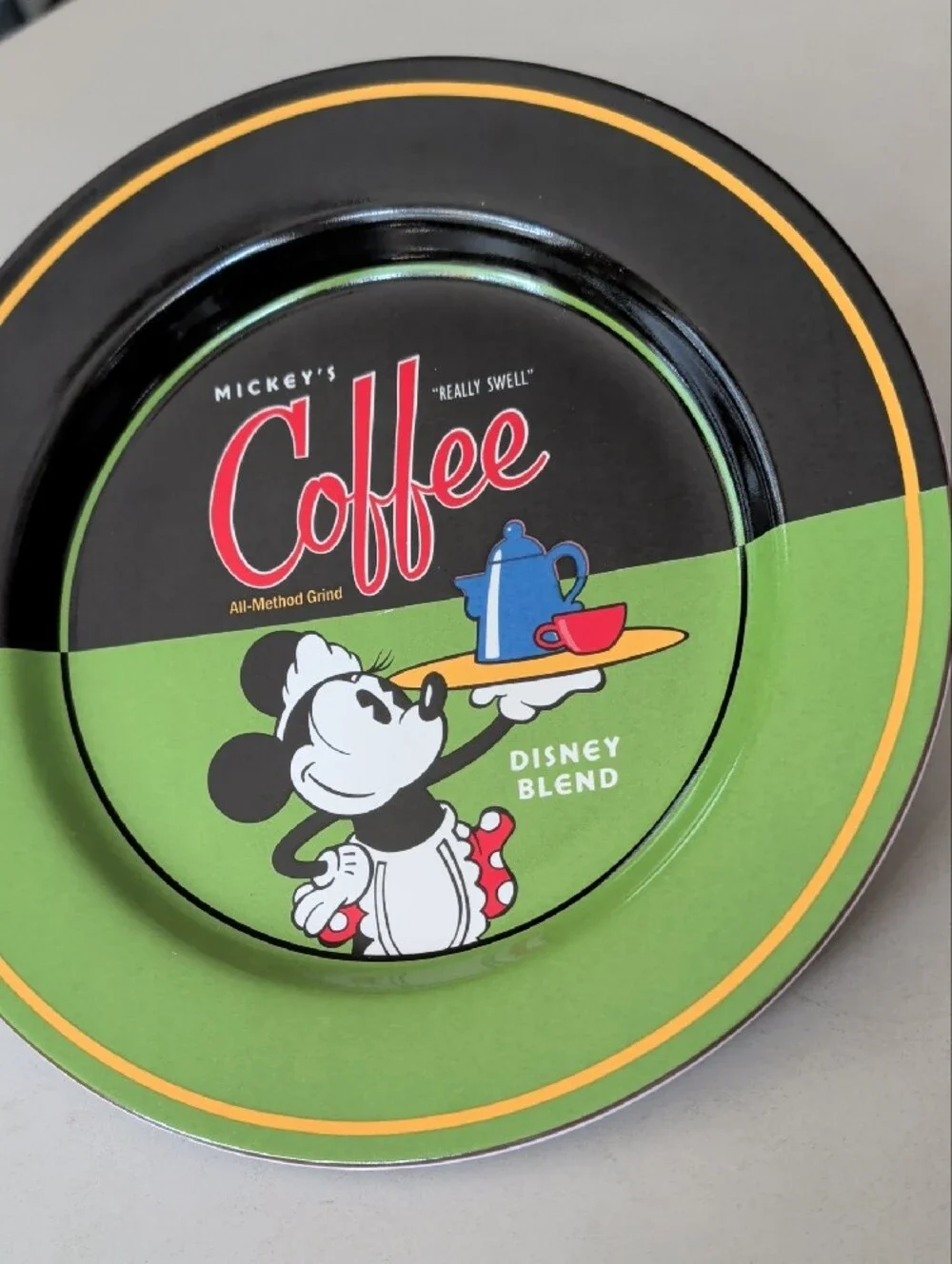 Mickey's Coffee Really Swell Disney Blend Plate Green Black Yellow 9